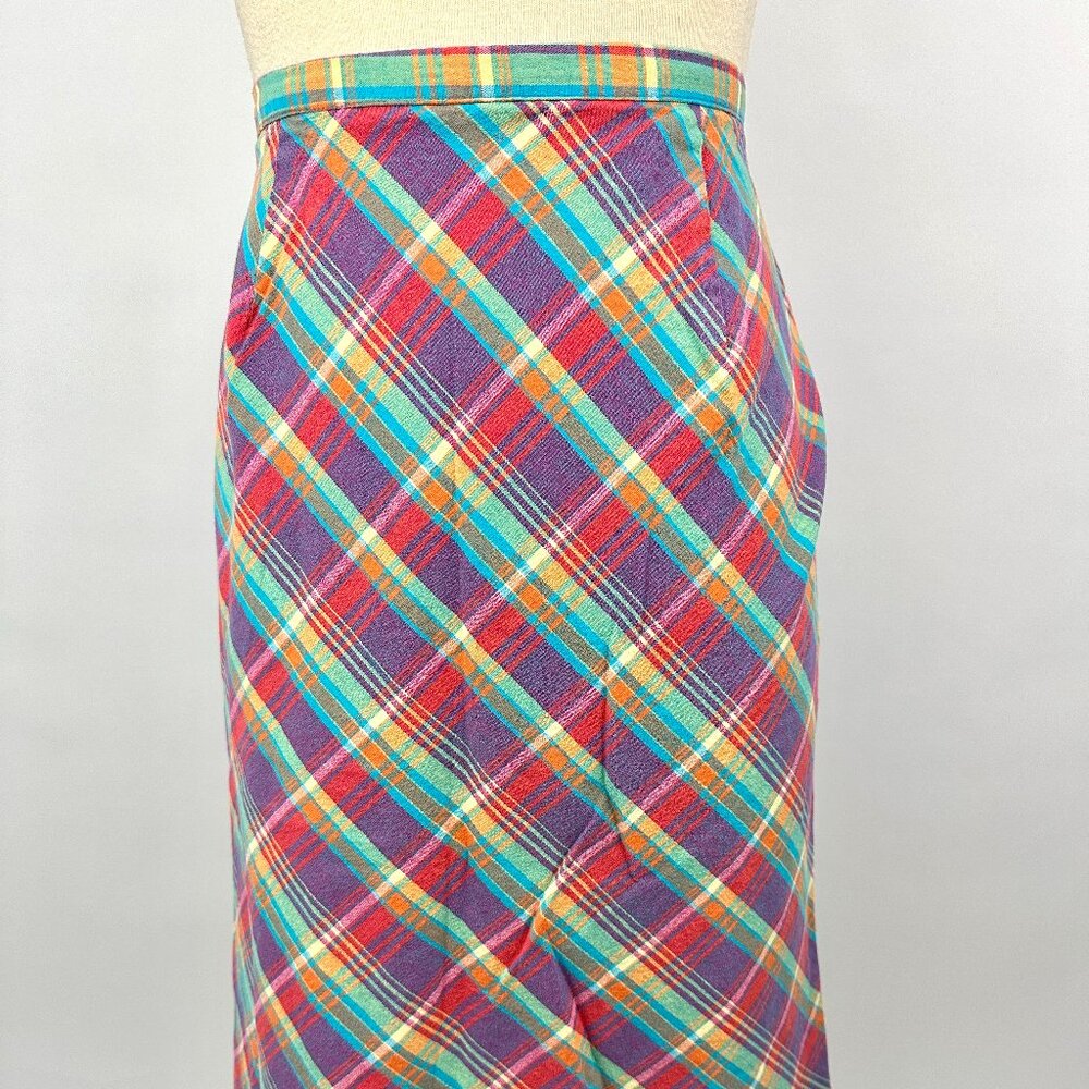 Vintage 1980s Skirt | David Paul | Rainbow | Plaid | Zipper Back